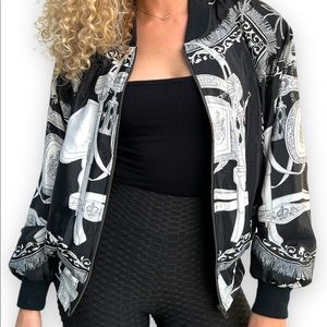 Vintage Satin Black & White Bomber Jacket